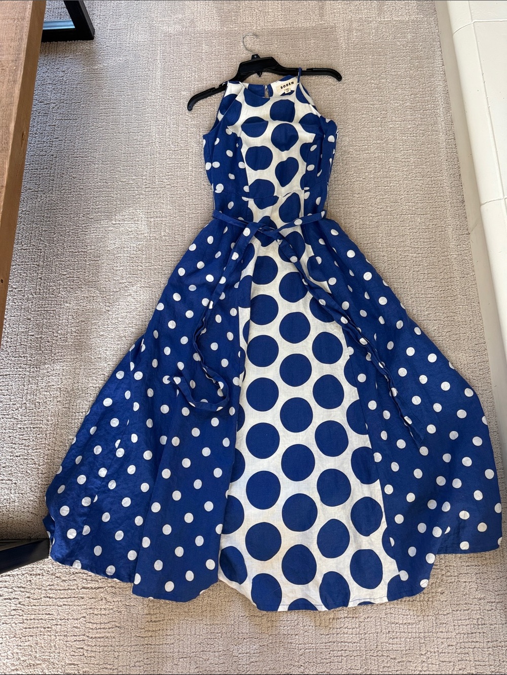 Boden Navy and White Polka Dot Dress with pockets